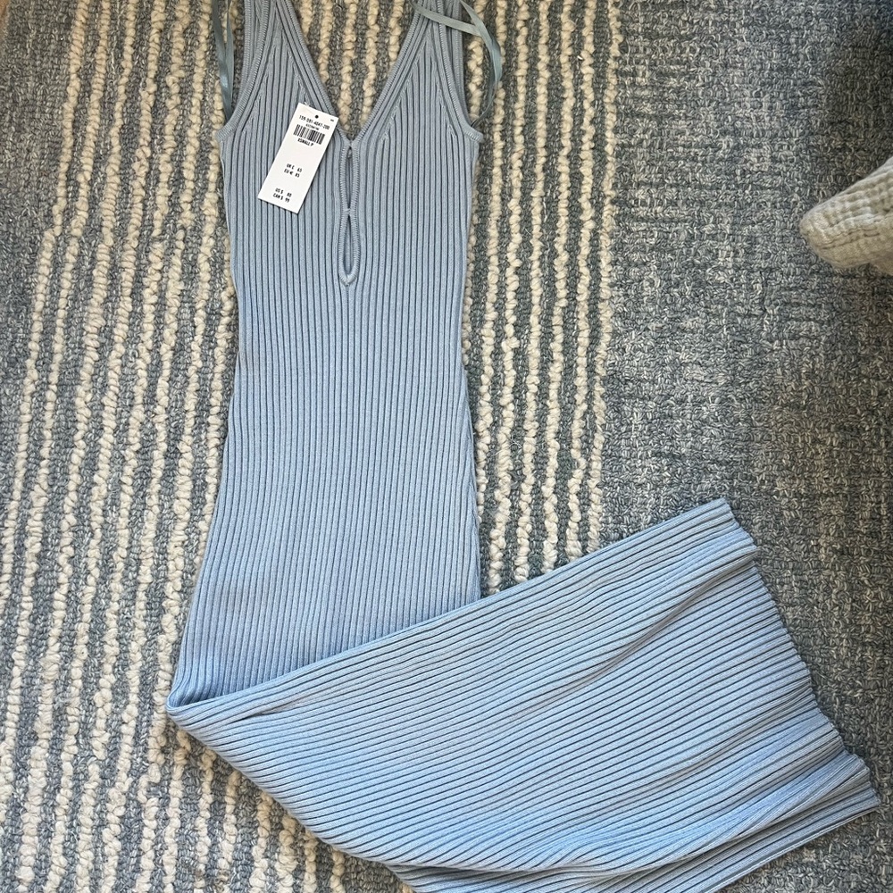 Abercrombie & Fitch Blue Ribbed Midi Dress